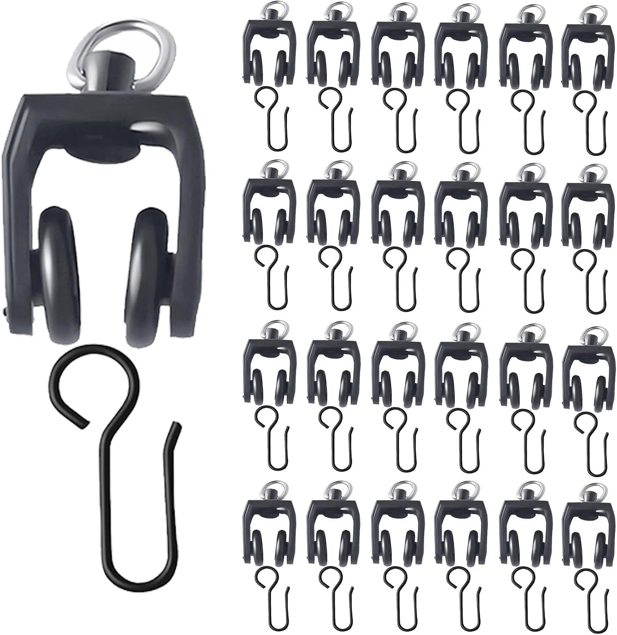 25 Pcs Curtain Track Rollers Heavy Duty Ceiling Mount Curtain Track Gliders Silent Sliding Rail Runner Hooks Stainless Steel Wheels for Room Divider Shower Drapery System (White)