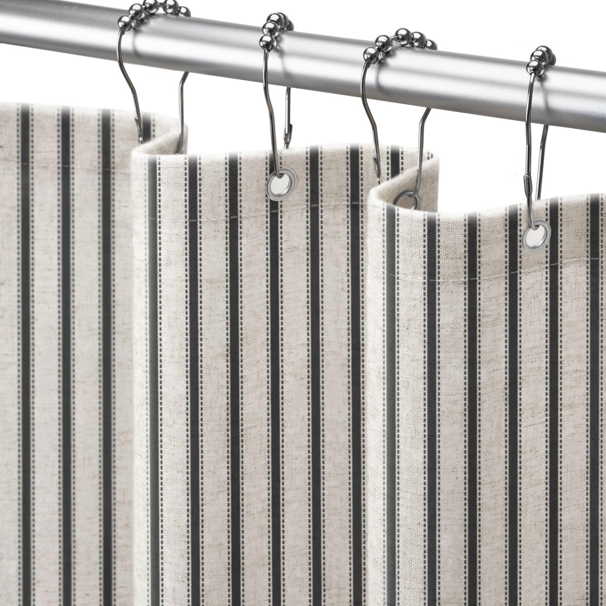 Farmhouse Striped Shower Curtain Grey Vintage Linen Curtain 72"W X 72"L