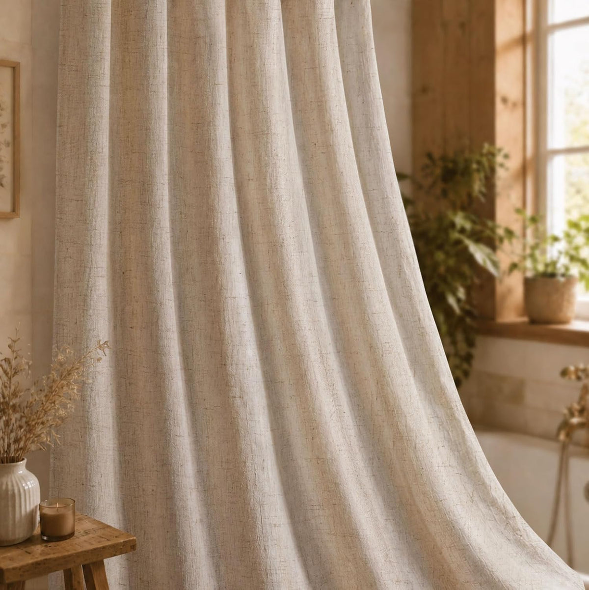 Linen Shower Curtain Beige Boho Cream Natural Cloth 72" W x 72" L