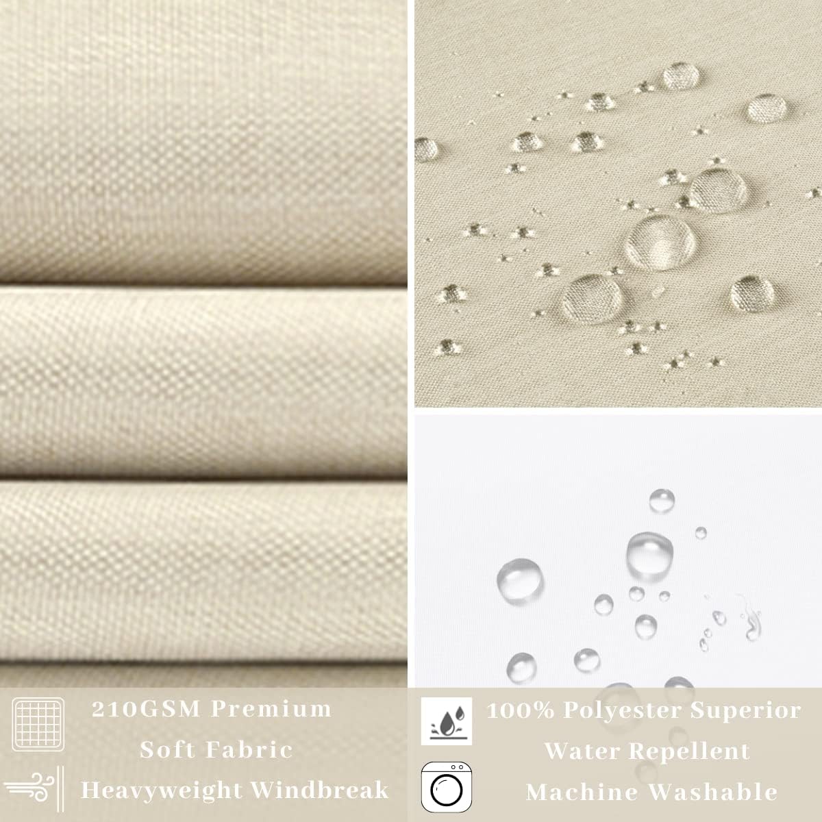 71“W x74”H Heavy Fabric Hook Free Shower Curtain with Polyester Magnet Snap-in Liner–Top See Through with Mesh Window Light Beige