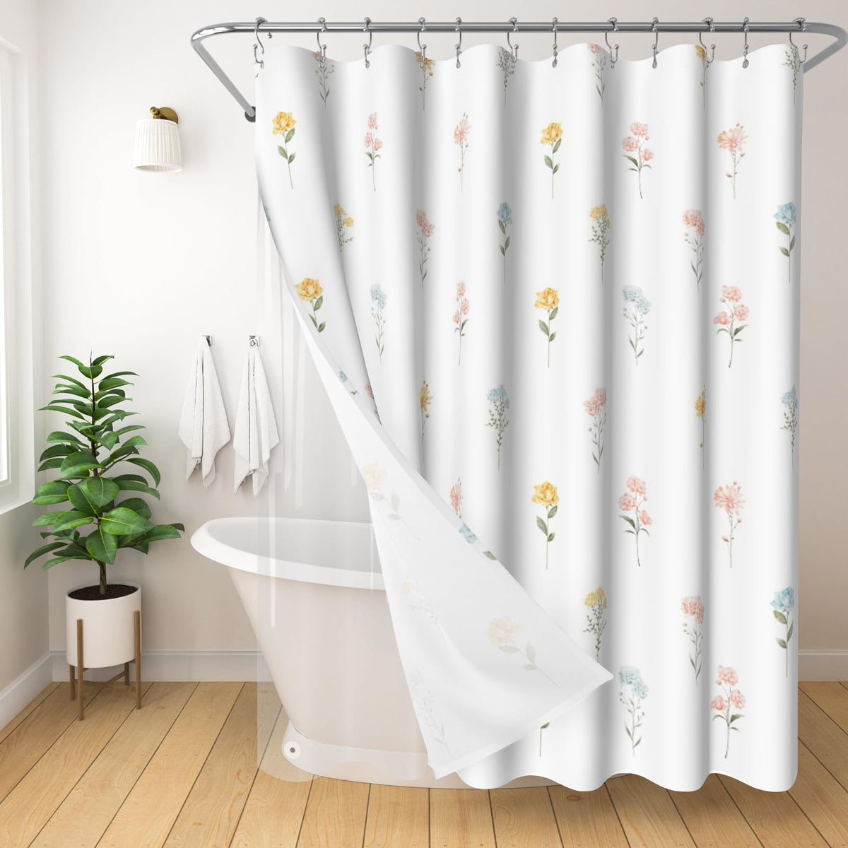 Boho Mid Century Shower Curtain, Modern Abstract with Hooks 72x72