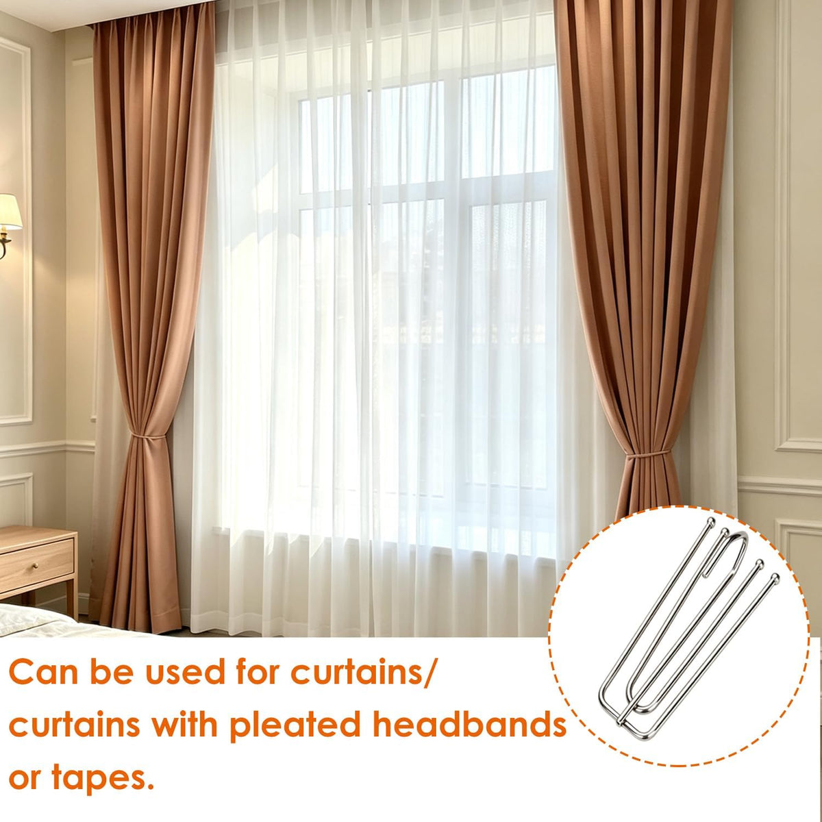 Diteje Curtain Glider Hook Set,50 Pack Rollers+50 Pack 4 Prongs Pinch Hooks