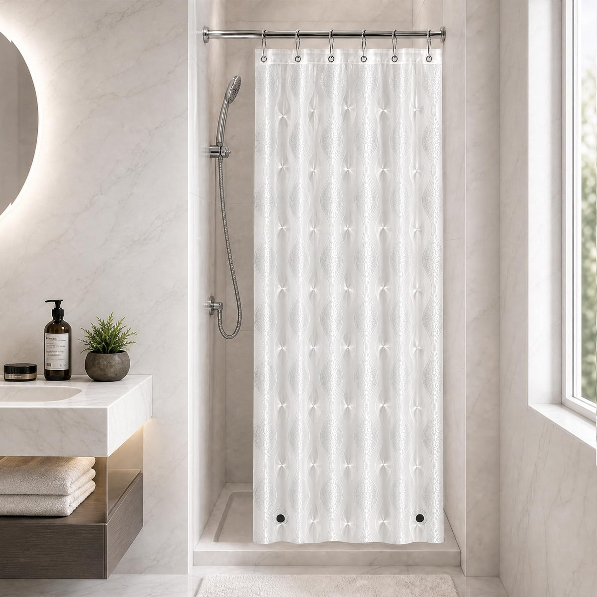 EurCross EVA Clear Shower Curtain 72x72 inches with 3 Stronger Magnetic Magnets, Flexibility PVC-Free 155g/m2 Heavy Duty Clear Design Shower Curtain Liner with Geometric 3D Pattern and Hooks