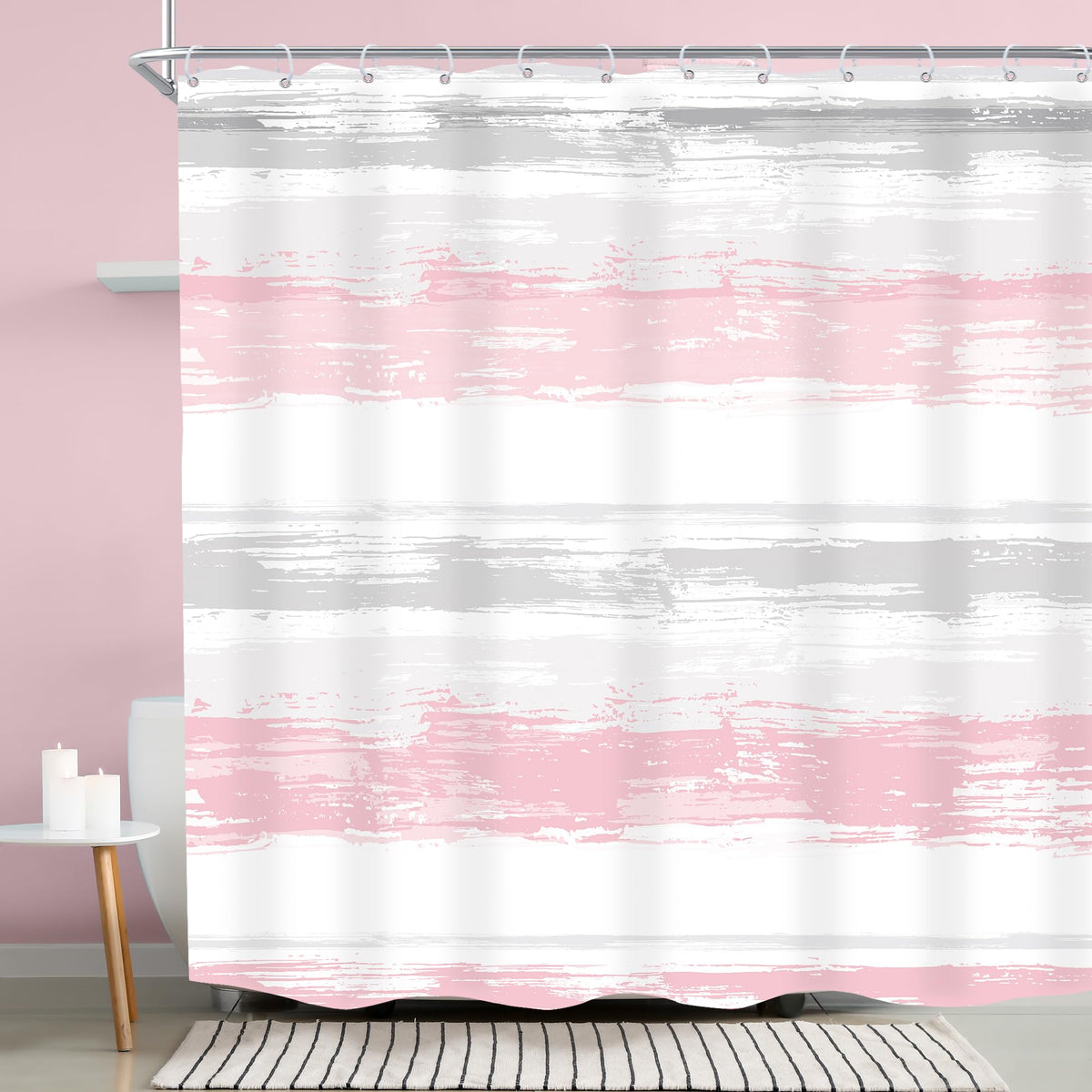 Abstract Blue Modern Gray Striped Minimalist Bathroom Shower Curtain Set