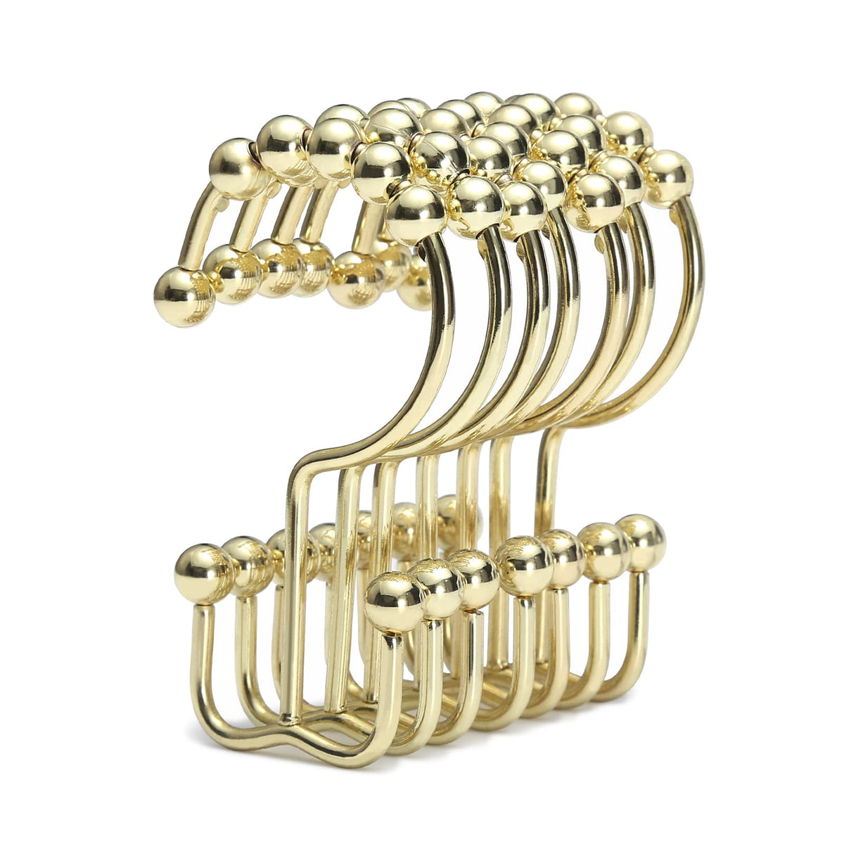 Goowin Shower Curtain Hooks Rings, Stainless Steel Gold Shower Curtain Hooks Rust Proof, Free Sliding Double Shower Hooks for Shower Curtains & Liners (Gold)