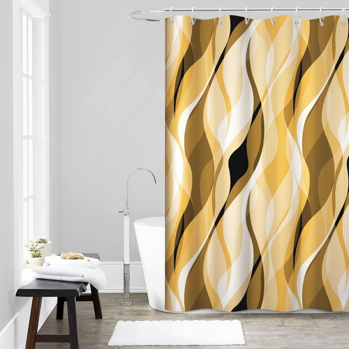 Brown Shower Curtain, Grey and Brown Striped Bathroom Decor 72x72