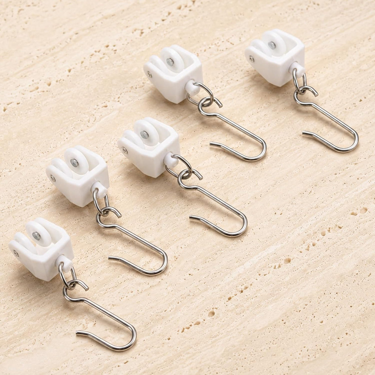 30 PCS Curtain Track Rollers with 30 PCS Hooks Flexible Bendable White