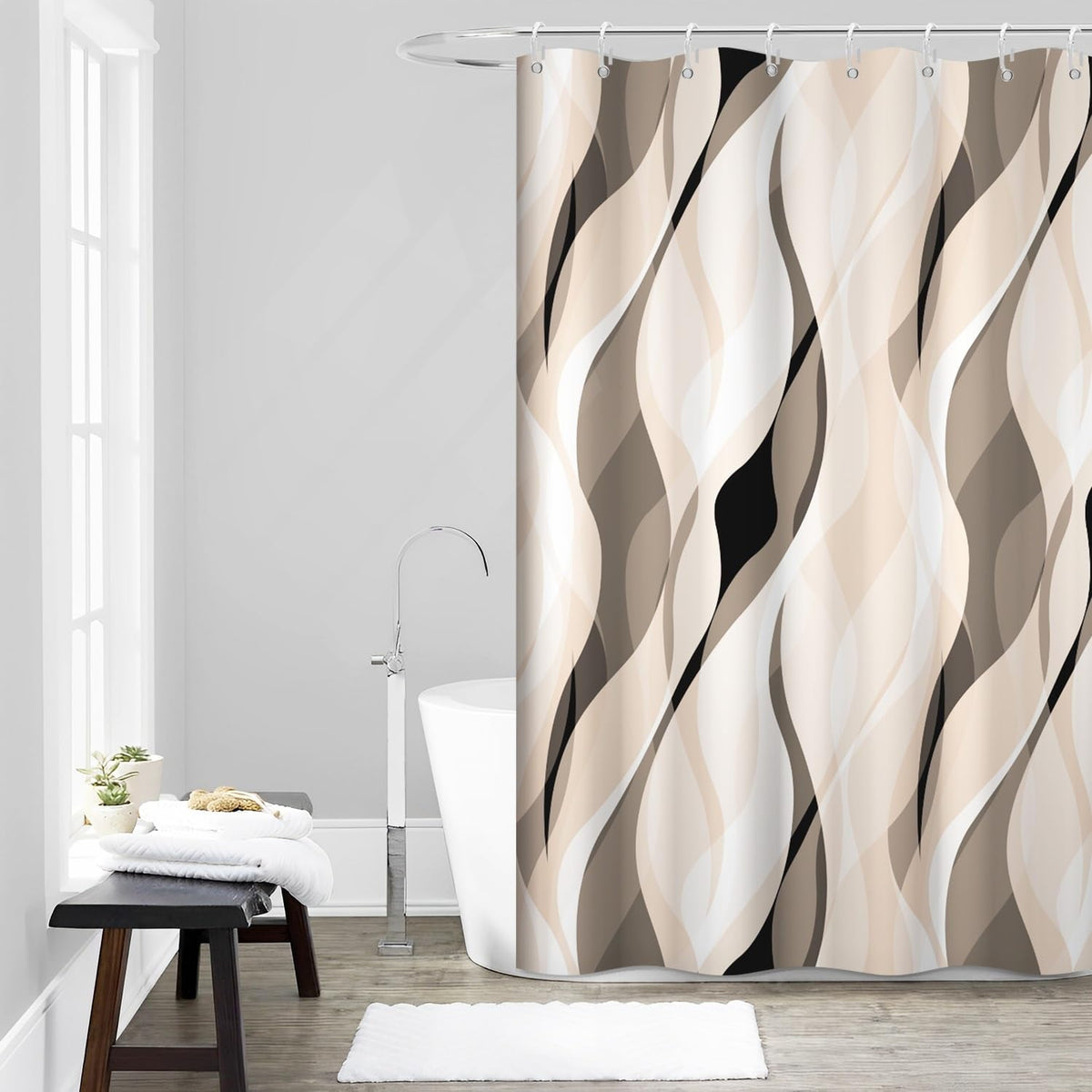Brown Shower Curtain, Grey and Brown Striped Bathroom Decor 72x72