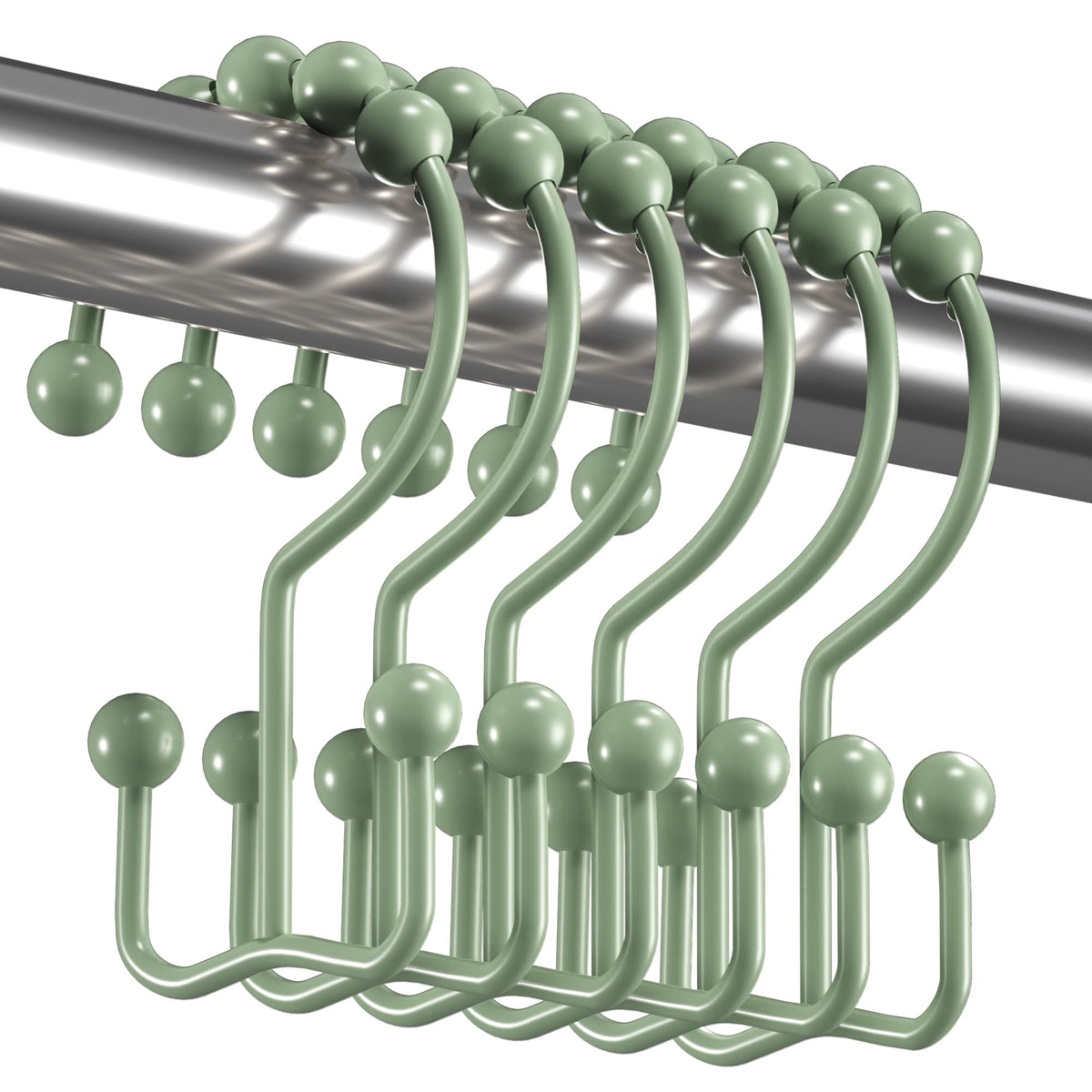 Titanker Shower Curtain Hooks Rings, Rust Resistant Metal Double Glide Shower Hooks Rings for Bathroom Shower Rods Curtains, Set of 12 Hooks - Nickel