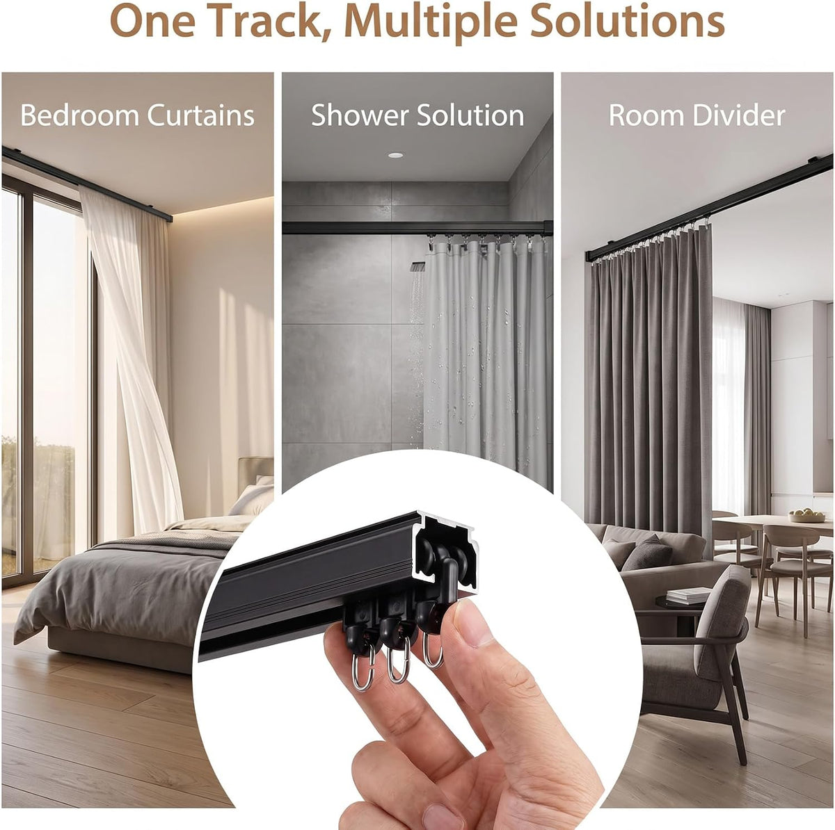 PAGOW 25pcs Curtain Track Rollers, Curtain Track Gliders with Ring, Black