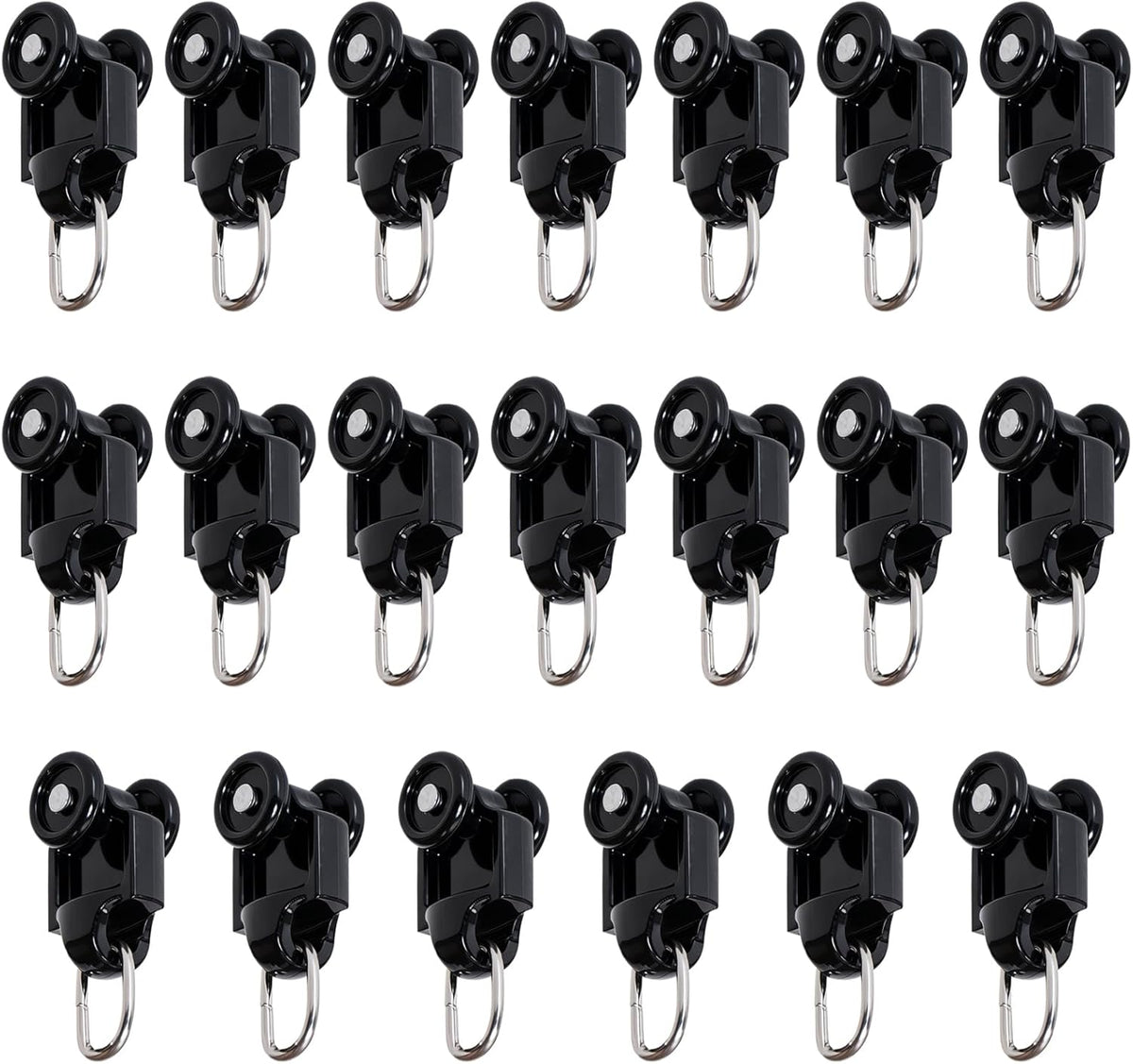 20Pcs Curtain Track Rollers Hooks, Plastic Mute Wheel Rollers, Black