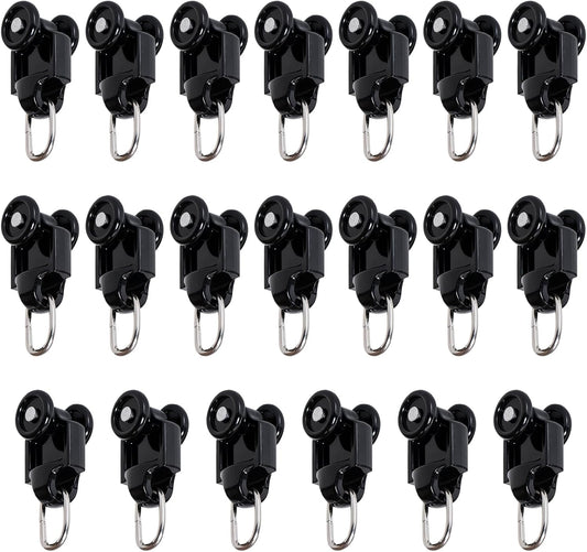 20Pcs Curtain Track Rollers Hooks, Plastic Mute Wheel Rollers, Black