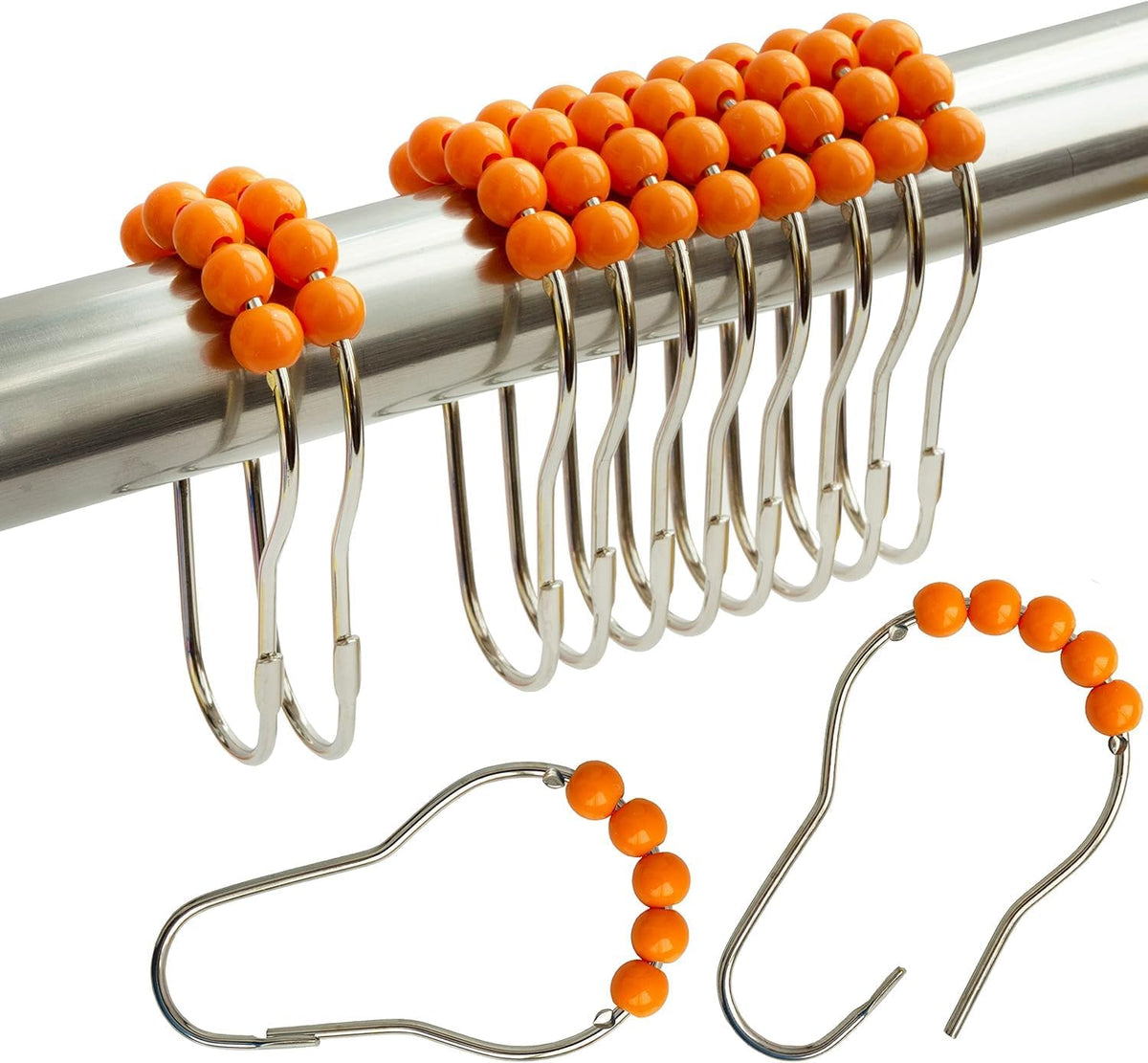 Orange Shower Curtain Hooks Stainless Steel Acrylic Balls (12pcs)