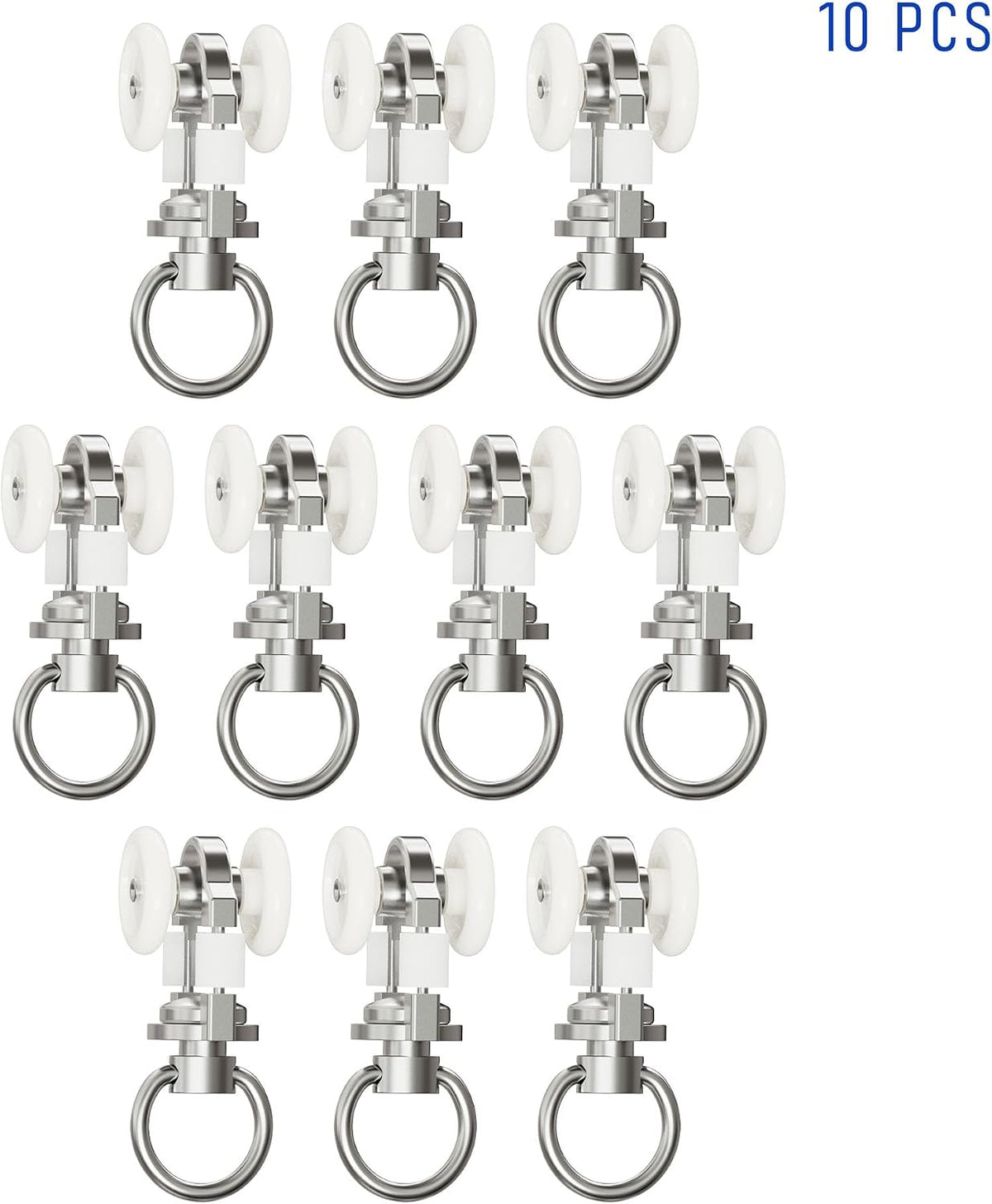 10Pcs 0.41" Dia Curtain Track Rollers Alloy Twin Wheeled Carriers Drapery Rail for Windows Shower Curtain Tracks