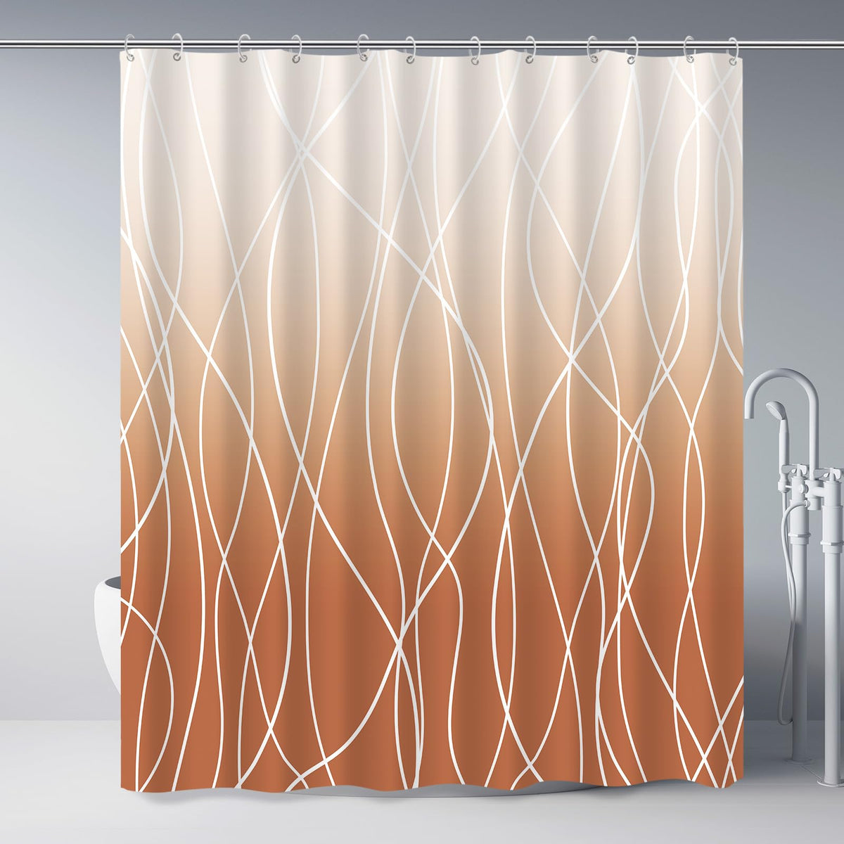 Striped Shower Curtain for Bathroom, Grey White, 72" W x 72" L