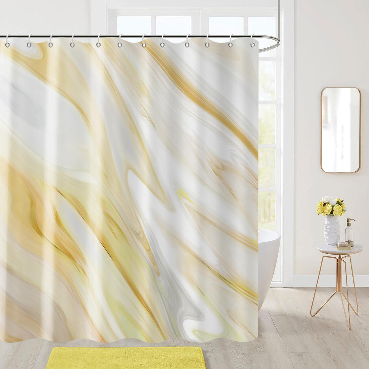 Brown Marble Shower Curtain, Grey Brown Modern Abstract Wave Luxury Bathroom Curtain Bathtub Home Decor Waterproof Fabric Machine Washable with 12 PCS Hooks,72" Wx72 L