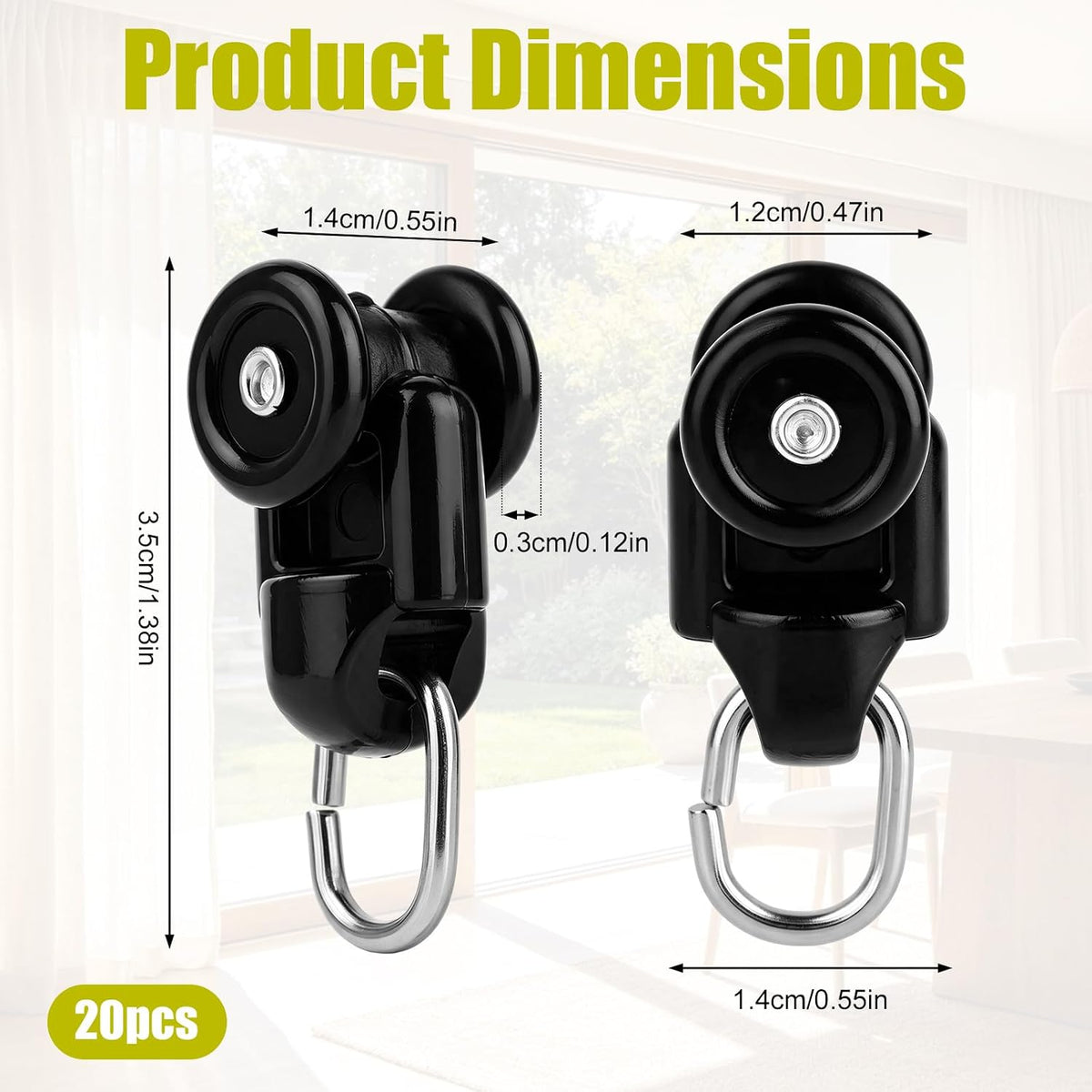 NQEUEPN 20Pcs Curtain Track Glider Rollers for Ceiling Rails (Black)