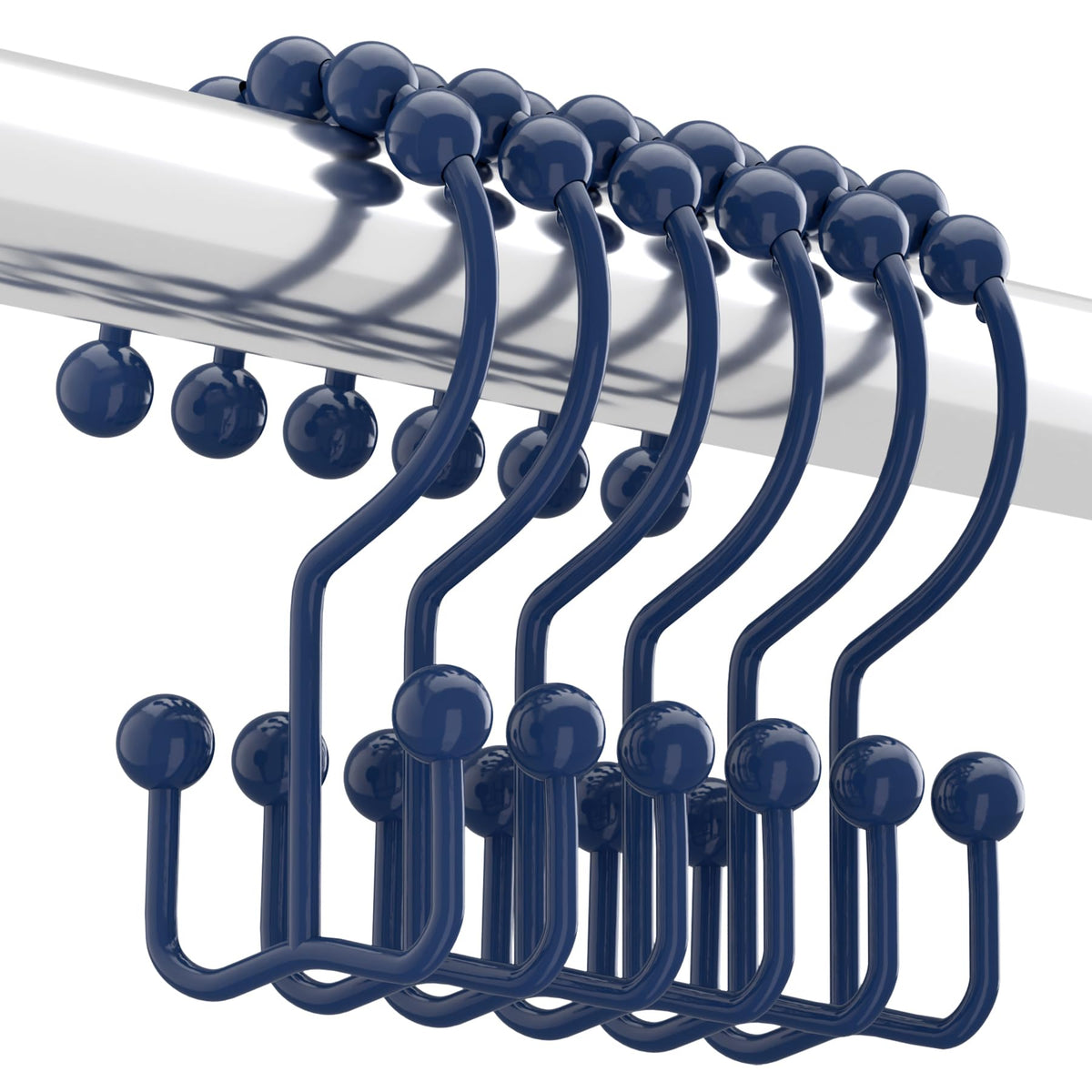 Titanker Shower Curtain Hooks Rings, Rust Resistant Metal Double Glide Shower Hooks Rings for Bathroom Shower Rods Curtains, Set of 12 Hooks - Nickel