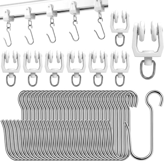 Xindojuz 60 PCS Curtain Track Hooks and Rollers Sets