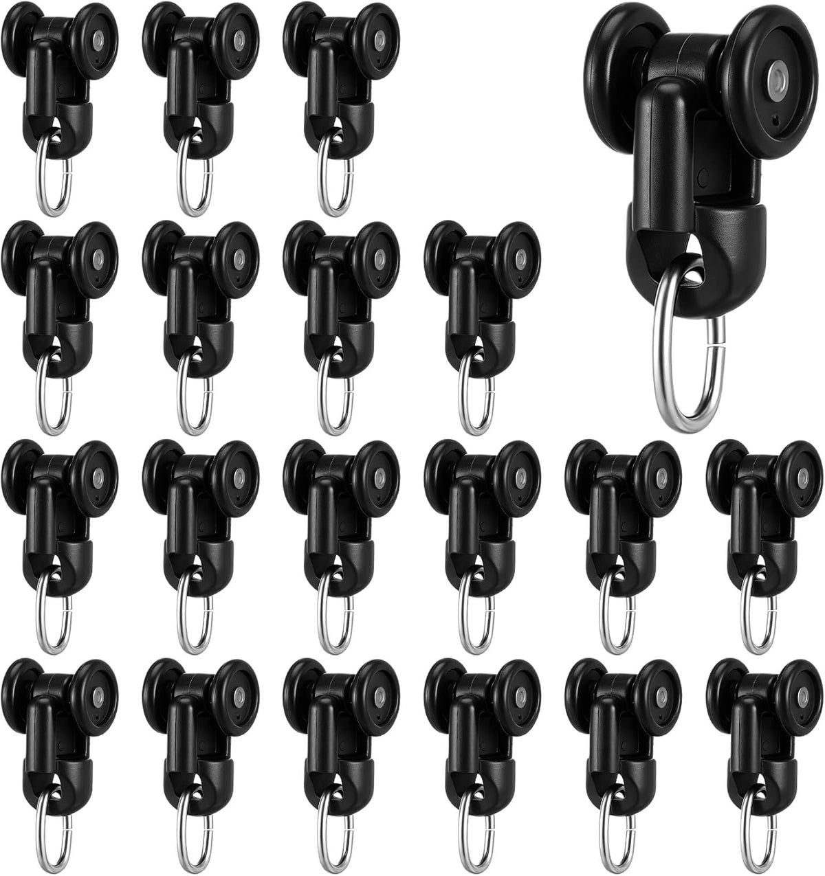 20 Pcs Curtain Track Rollers, Curtain Track Gliders, Black