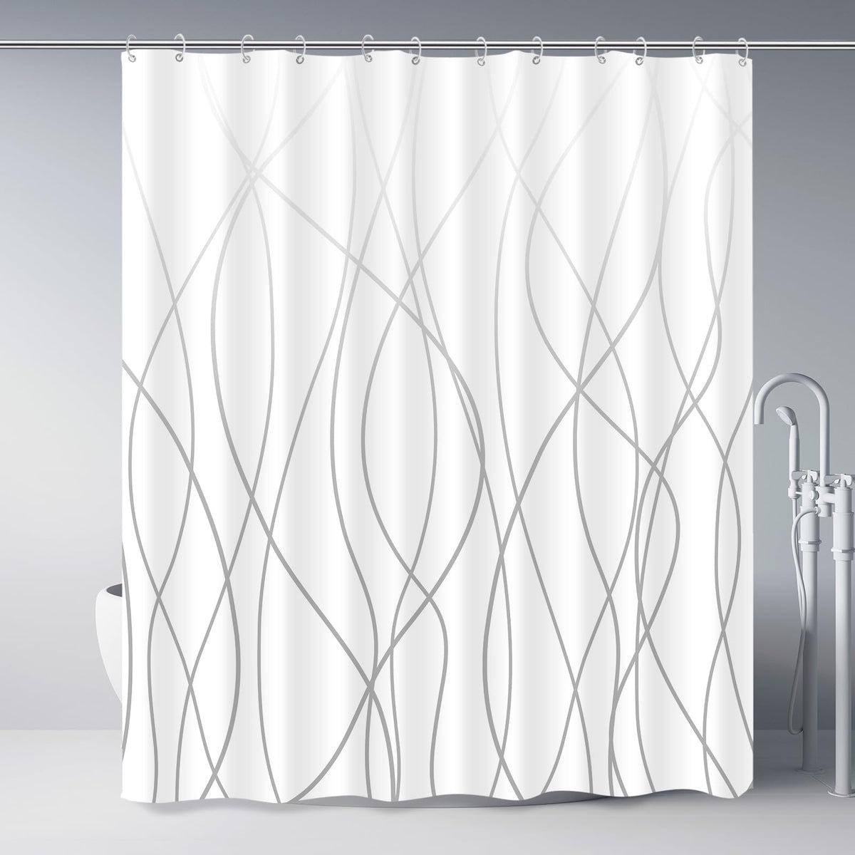 Striped Shower Curtain for Bathroom, Grey White, 72" W x 72" L