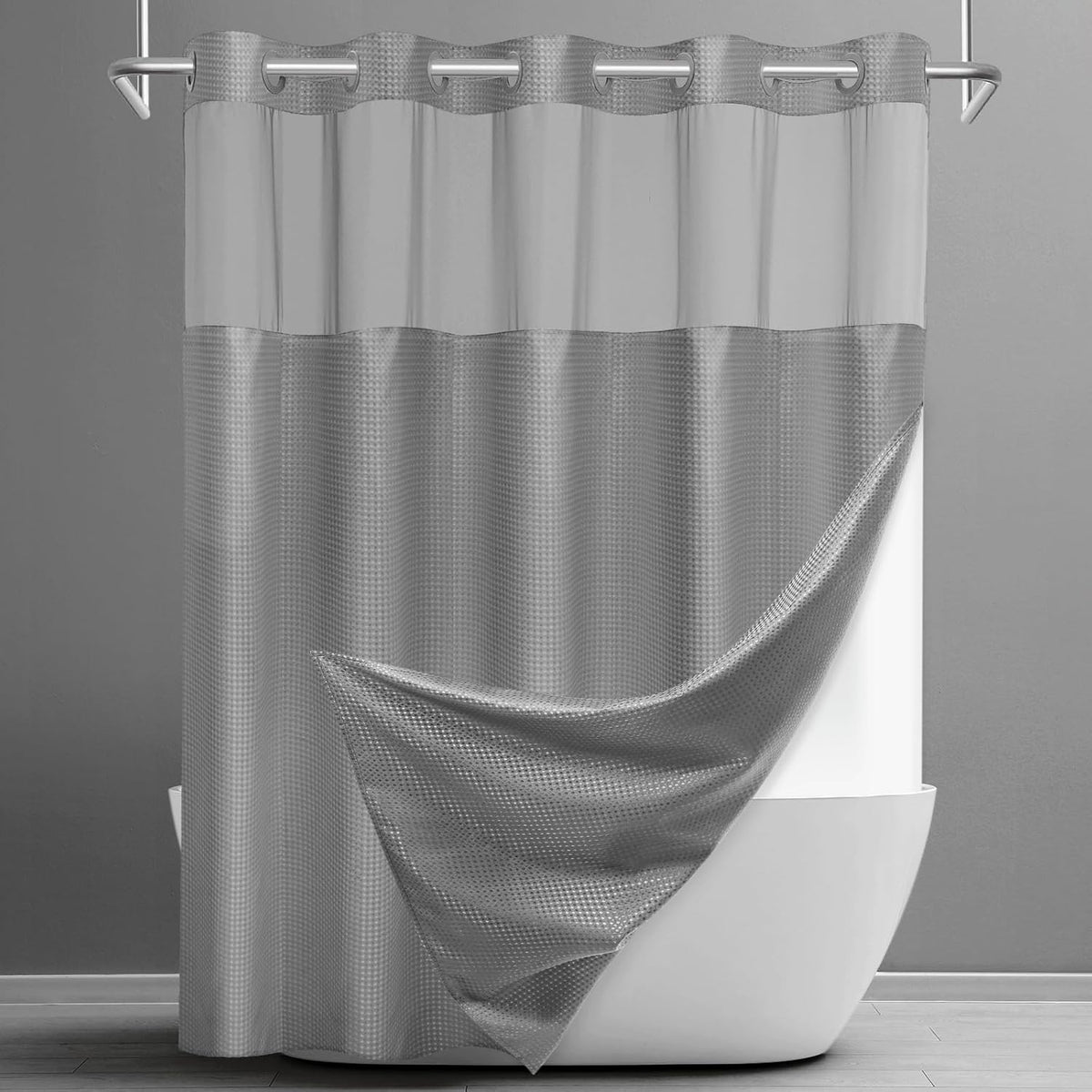 SORTTO Ringless Waffle Shower Curtain with Snap in Liner Set, 71x74, Grey