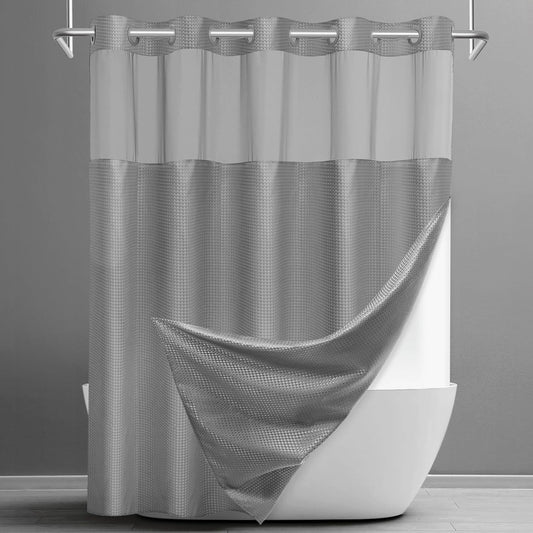 SORTTO Ringless Waffle Shower Curtain with Snap in Liner Set, 71x74, Grey