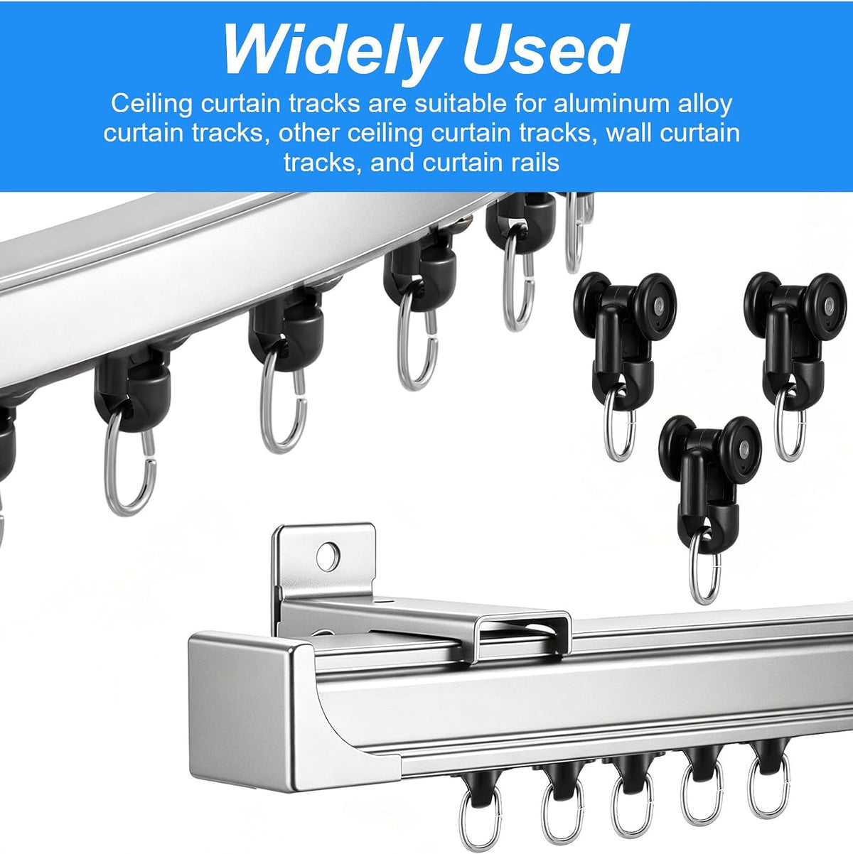 20 Pcs Curtain Track Rollers, Curtain Track Gliders, Black