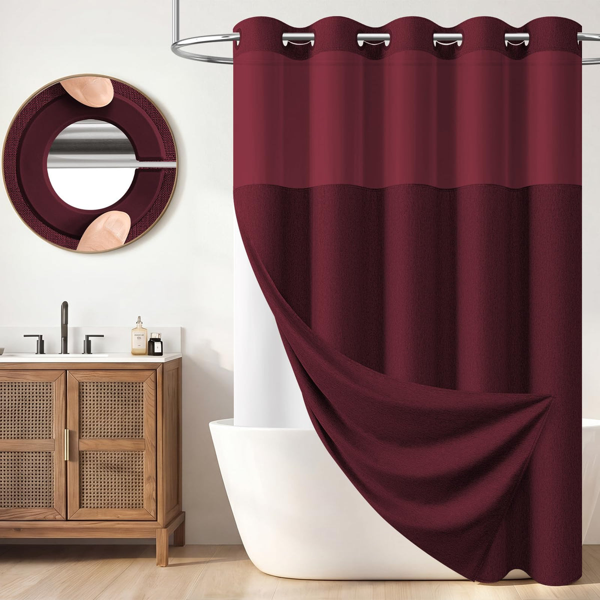 BTTN Cream Ringless Linen Textured Shower Curtain with Snap in Liner, 72x75