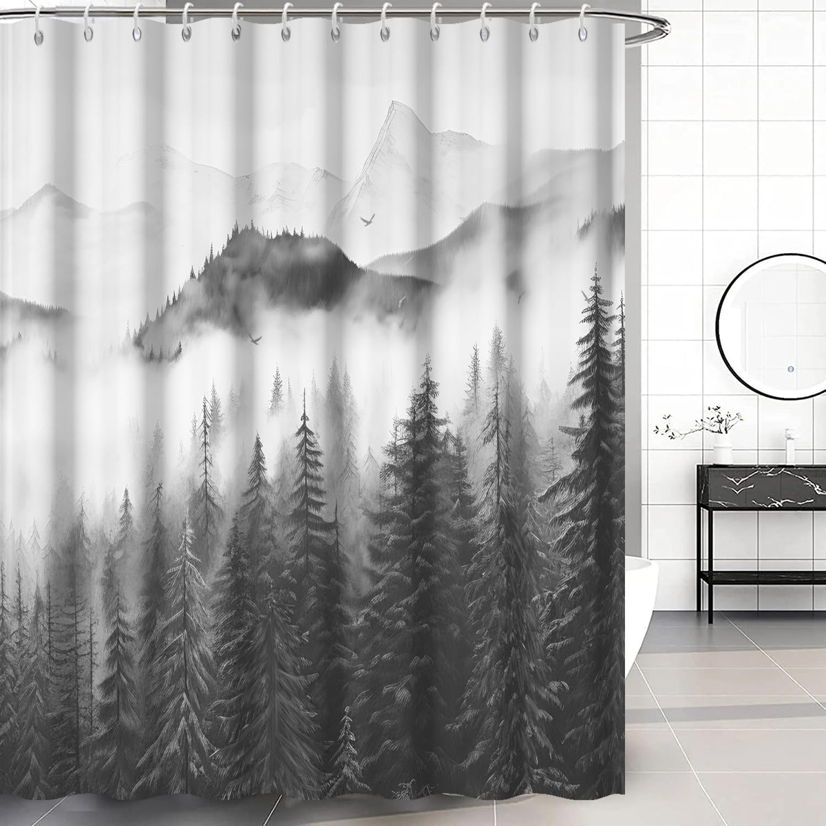 Navy Blue Forest Shower Curtain for Bathroom 72x72 Inch