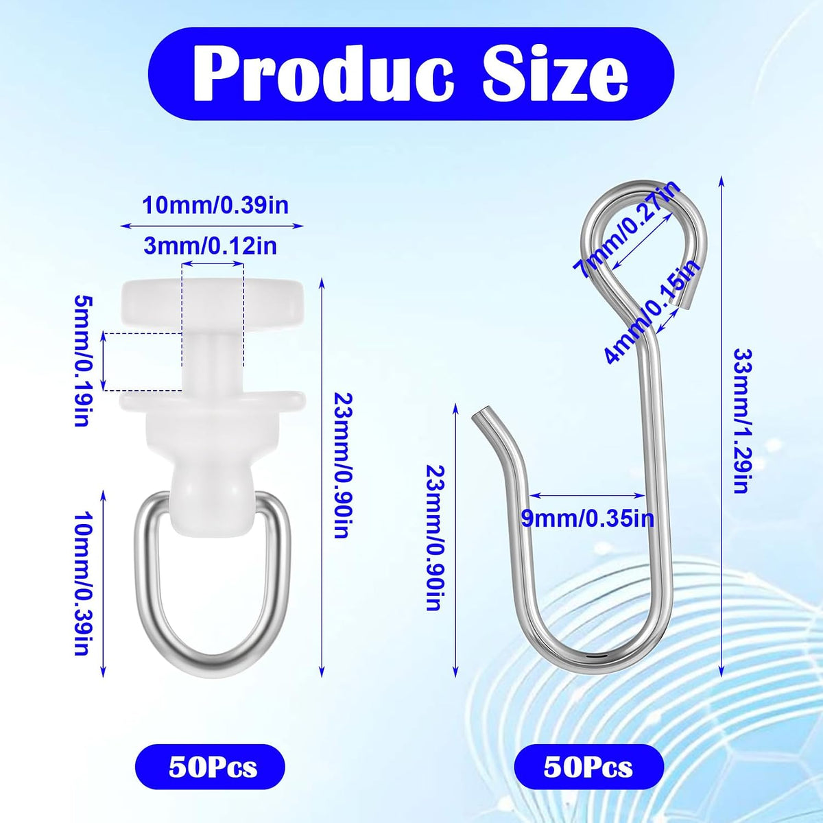 Nogeqi 100 Pcs Curtain Track Hooks & Gliders, Curtain Hooks, Stainless Steel Flexible S Shaped Drapery Hook and Plastic Rollers Set for Bathroom Camper Shower Curtains Dorm Window Rail