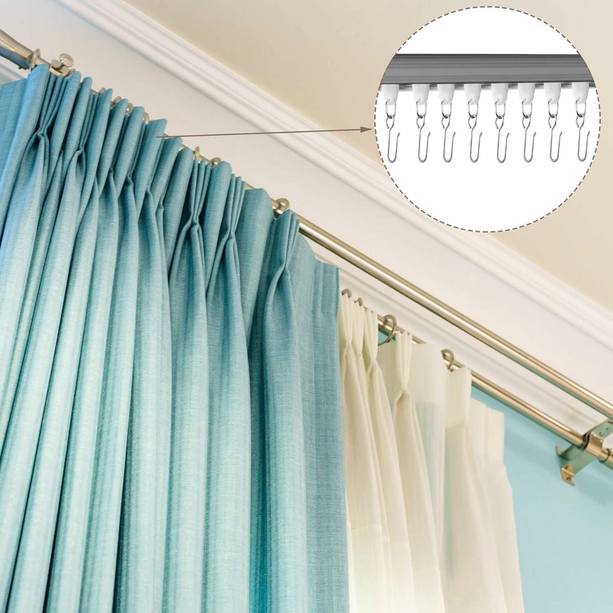 Jetec 60 Pcs Metal Curtain Track Hooks S Shaped for Drape, Silver