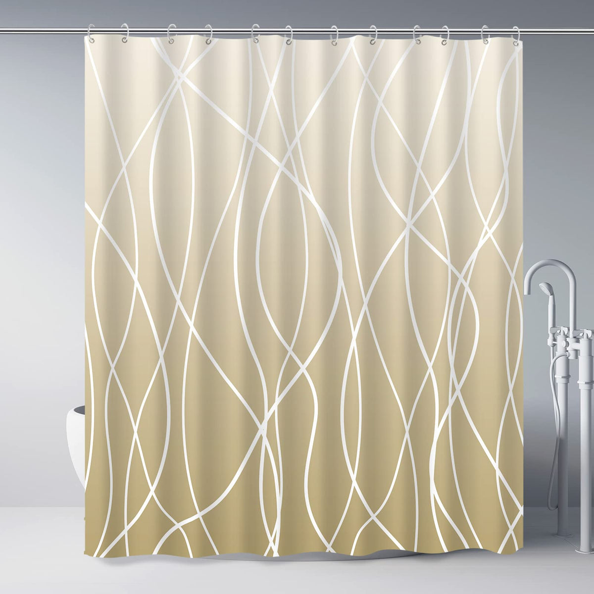 Striped Shower Curtain for Bathroom, Grey White, 72" W x 72" L