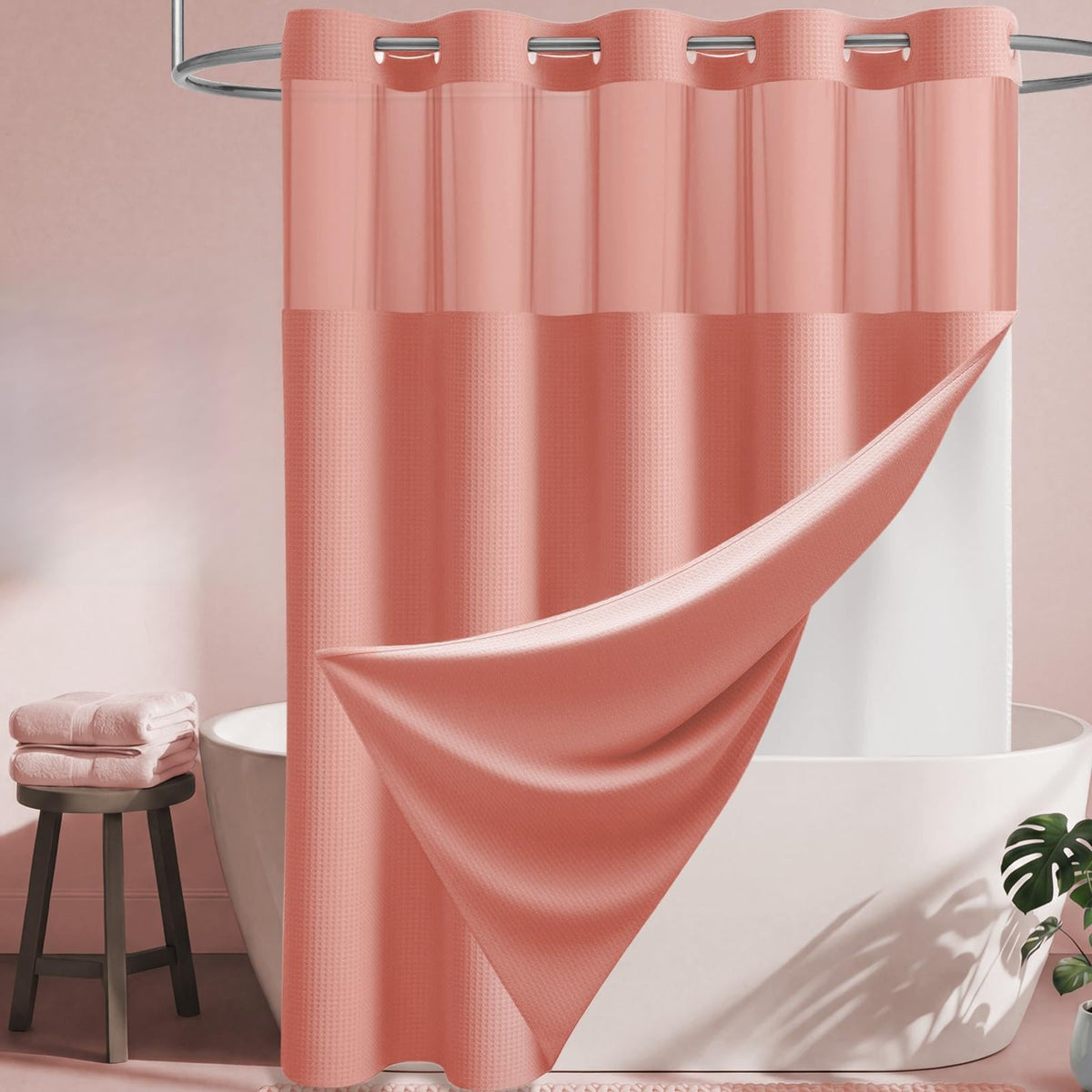 Dynamene Ringless Waffle Weave Fabric Shower Curtain Set, Black, 72"x75"