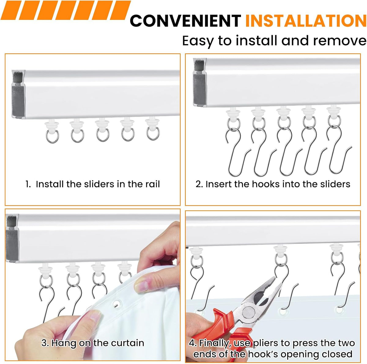 120 Pcs Shower Curtain Track Gliders & Curtain Hooks Set