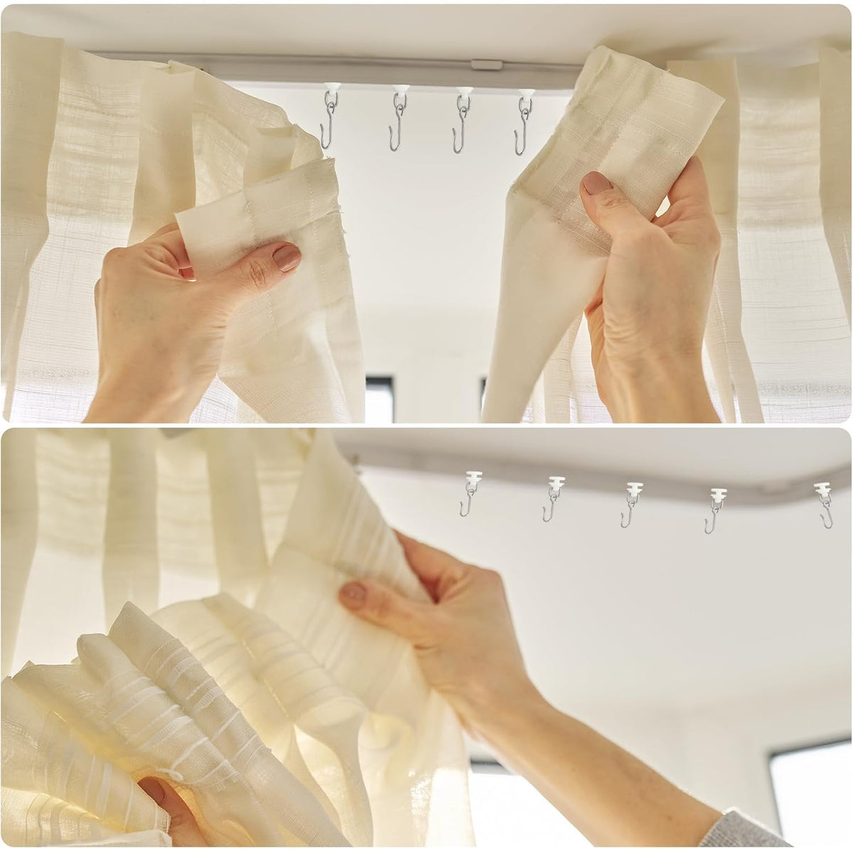 100 Pcs Curtain Track Gliders Hooks, 50 Pcs Plastic Curtain Track Glider and 50 Pcs Metal Curtain Track Hooks S Shaped for Shower Curtain, Curtain Track Rollers for Bendable Curtain Track Pulley
