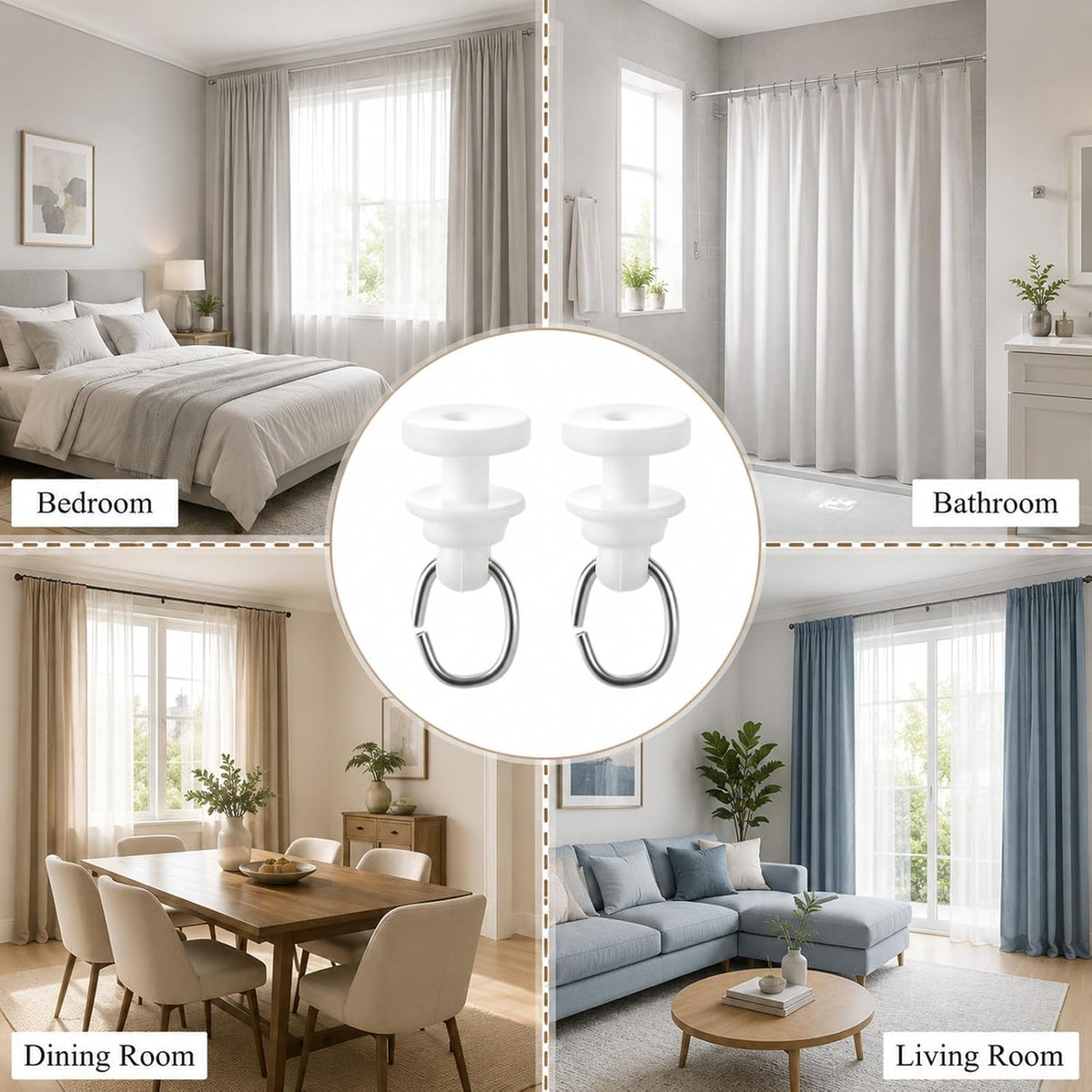 100Pcs Curtain Track Gliders, Plastic Curtain Track Roller Hooks