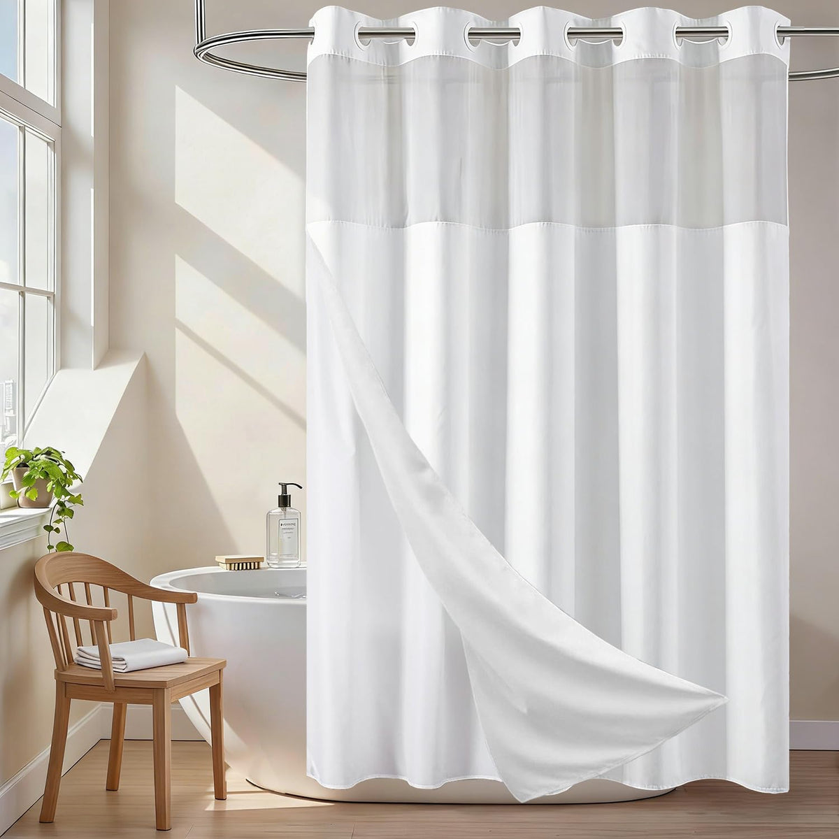 No Hook Shower Curtain and Liner Set, Ombre Brown, 71" x 74"