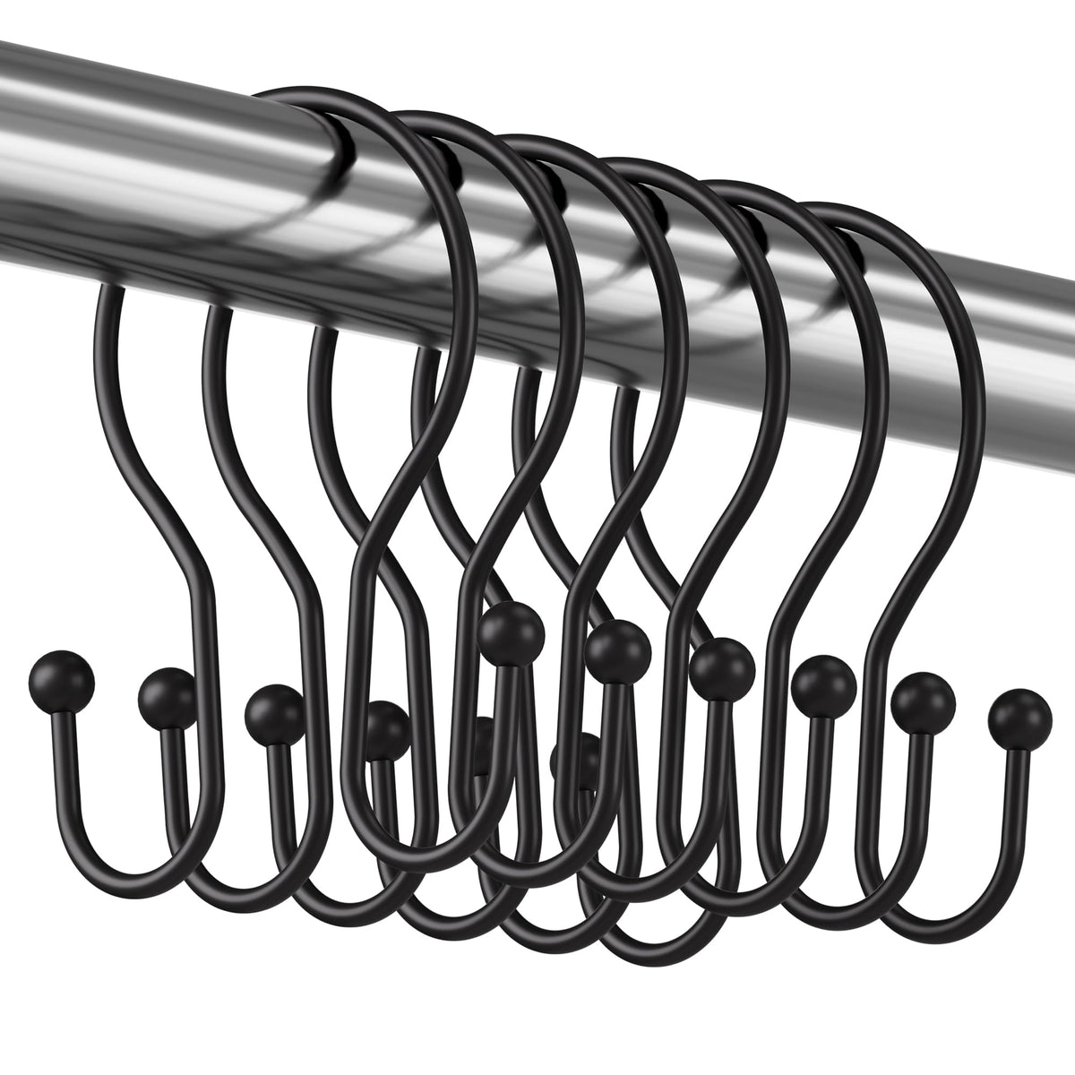 Titanker Shower Curtain Hooks Rings, Rust Resistant Metal Double Glide Shower Hooks Rings for Bathroom Shower Rods Curtains, Set of 12 Hooks - Nickel