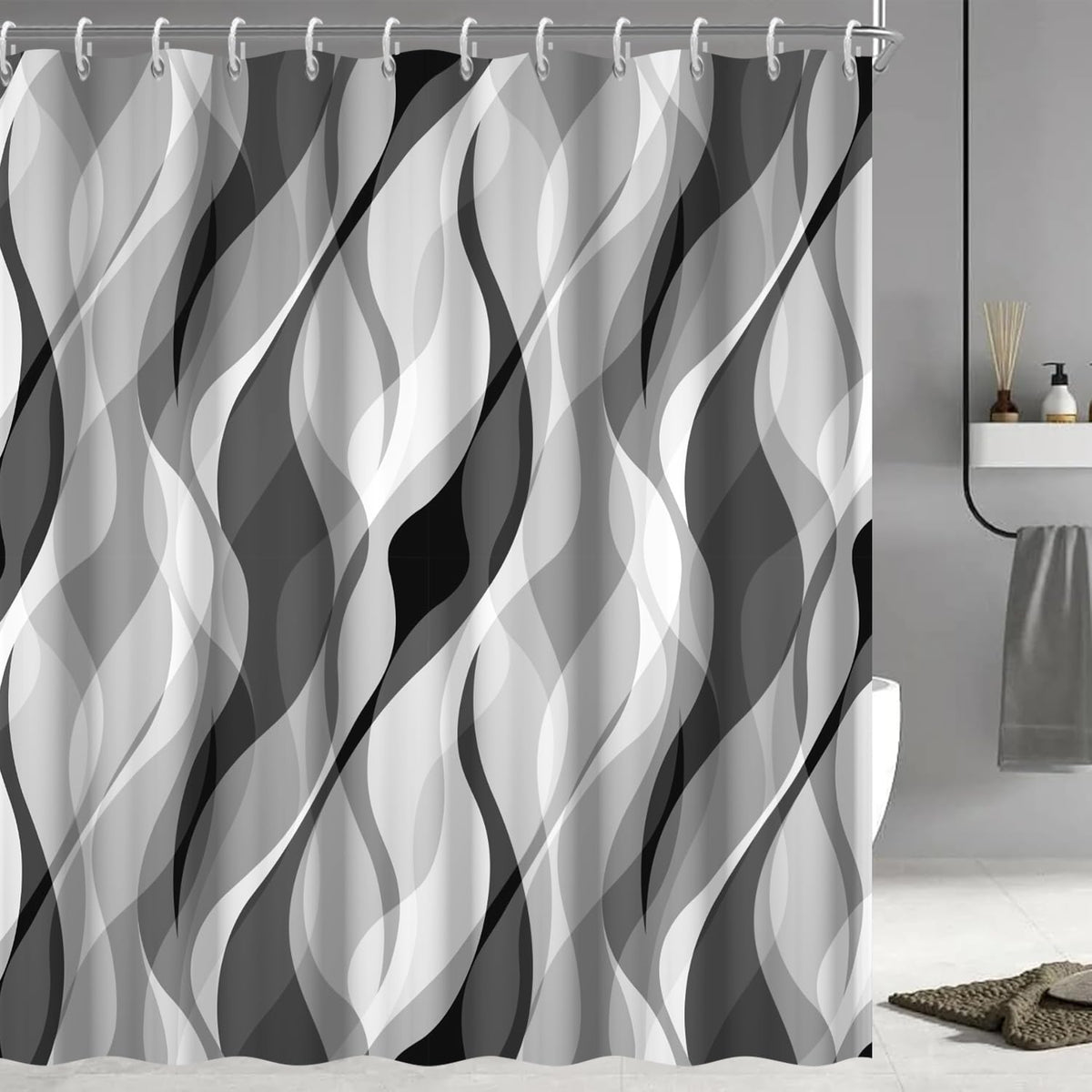 Brown Shower Curtain, Grey and Brown Striped Bathroom Decor 72x72