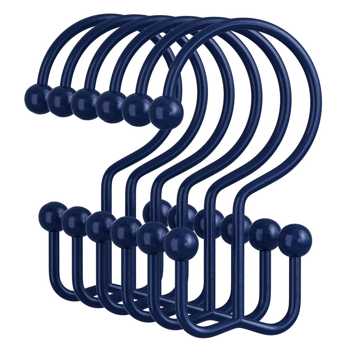 Amazer Black Shower Curtain Hooks, 12PCS Minimalist Simple Double Shower Curtain Rings, Rust-Resistant Metal Shower Hooks Shower Curtain Hangers, Shower Rings for Bathroom Shower Rods Curtains