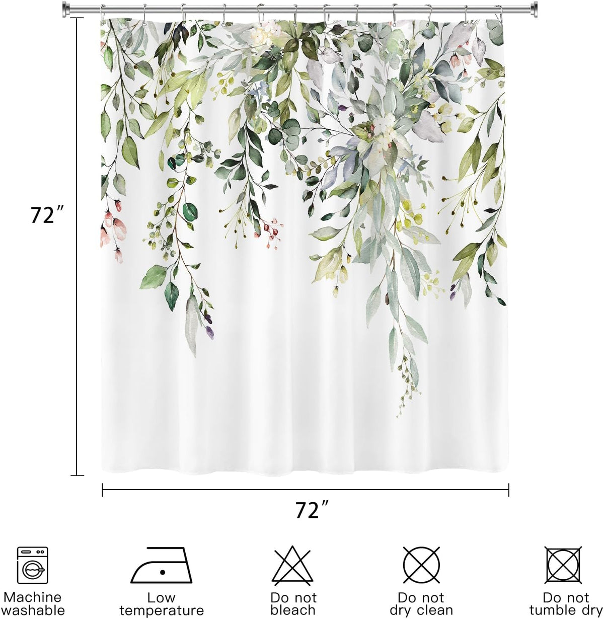 Sage Green Eucalyptus Fabric Shower Curtain for Bathroom, 72x72