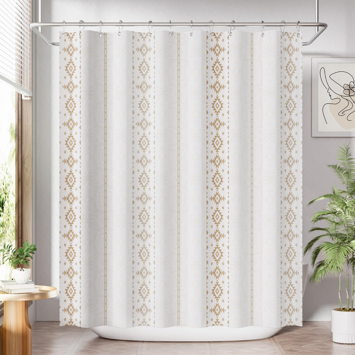 AmazerBath Shower Curtain, Washable Cloth Black Shower Curtain Sets with 12 Shower Curtain Hooks, Fabric Rustic Black and White Striped Curtain, Farmhouse Bathroom Curtains, 72x72 Inches