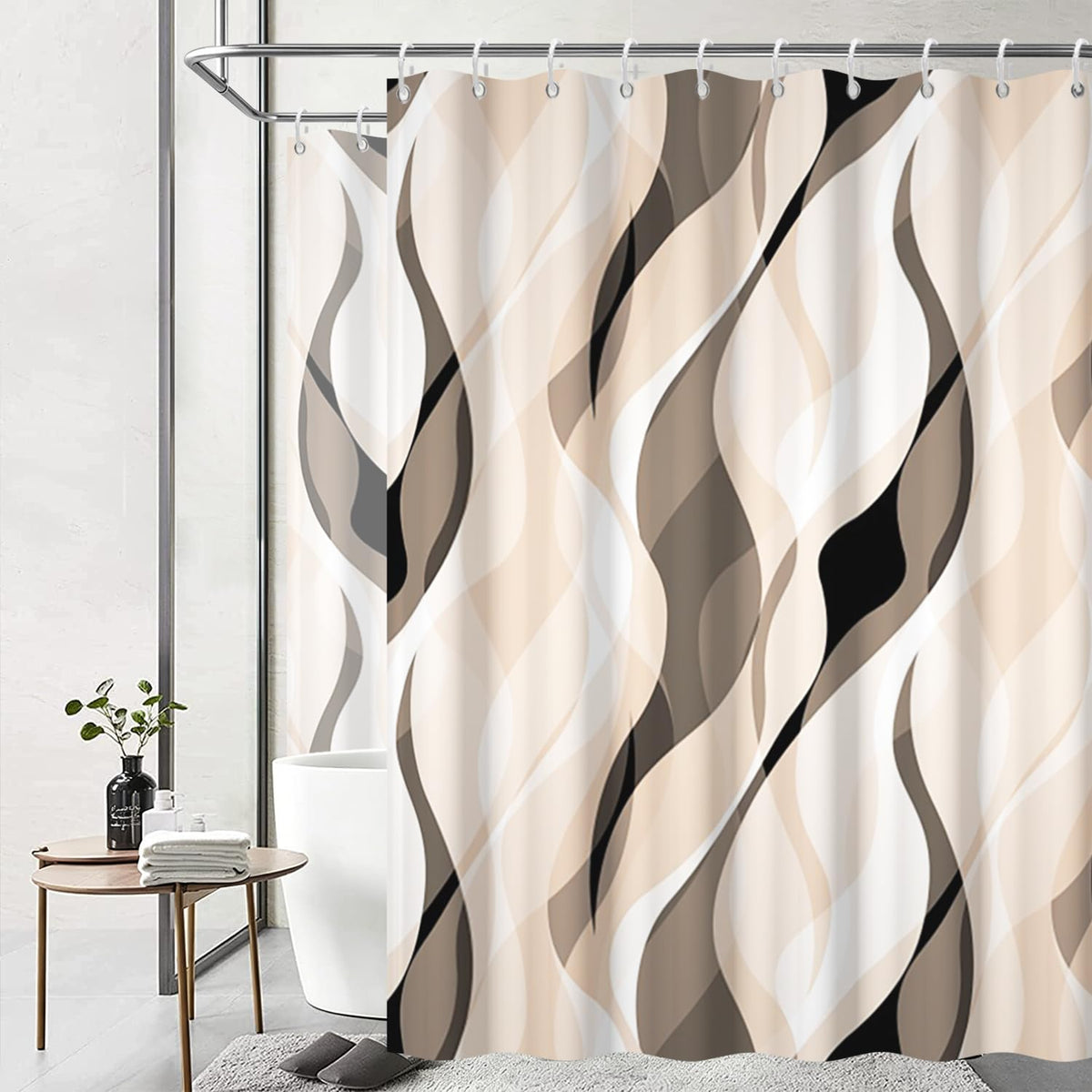 Brown Shower Curtain, Grey and Brown Striped Bathroom Decor 72x72