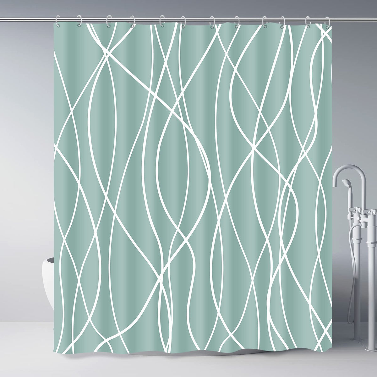 Striped Shower Curtain for Bathroom, Grey White, 72" W x 72" L