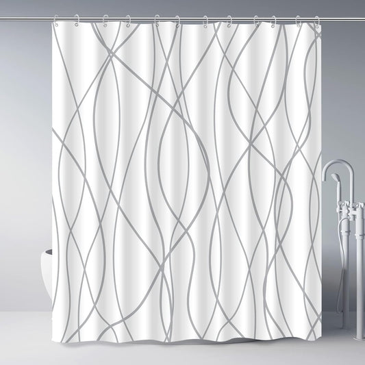 Striped Shower Curtain for Bathroom, Grey White, 72" W x 72" L