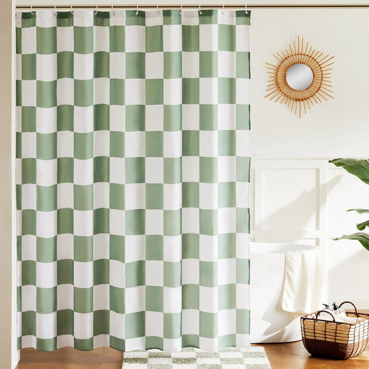 Ohocut Checkered Shower Curtain, Sage Green Shower Curtains for Bathroom, Cute Retro Checkboard Shower Curtain Vintage Aesthetic, Washable Fabric Bath Curtain 72''x72''