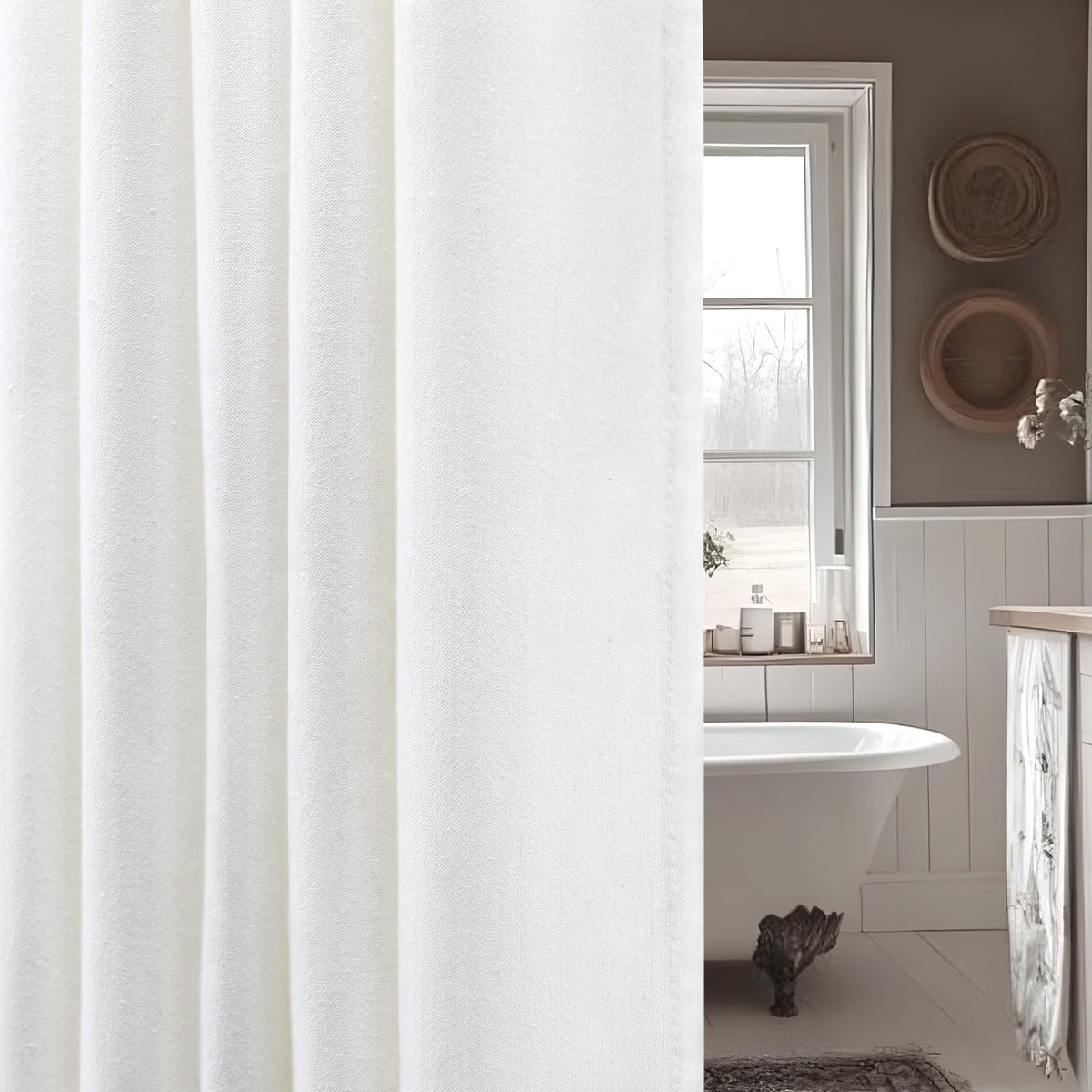 Linen Shower Curtain Beige Boho Cream Natural Cloth 72" W x 72" L