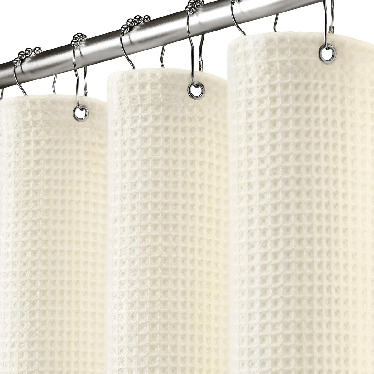 White Waffle Weave Shower Curtain Heavyweight Cotton Fabric 72Wx72L