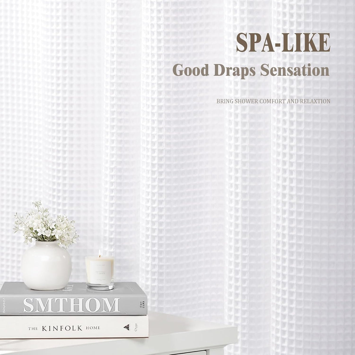 White Waffle Weave Shower Curtain Heavyweight Cotton Fabric 72Wx72L